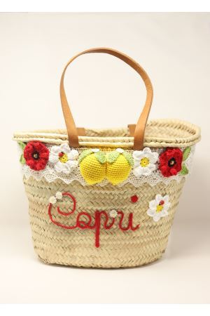 Straw bag with lemons and flowers Capridea | FIORIELIMONIBAGROSSO